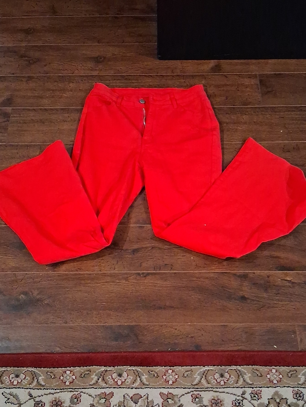 Shein Red Distressed Bell bottom Jeans